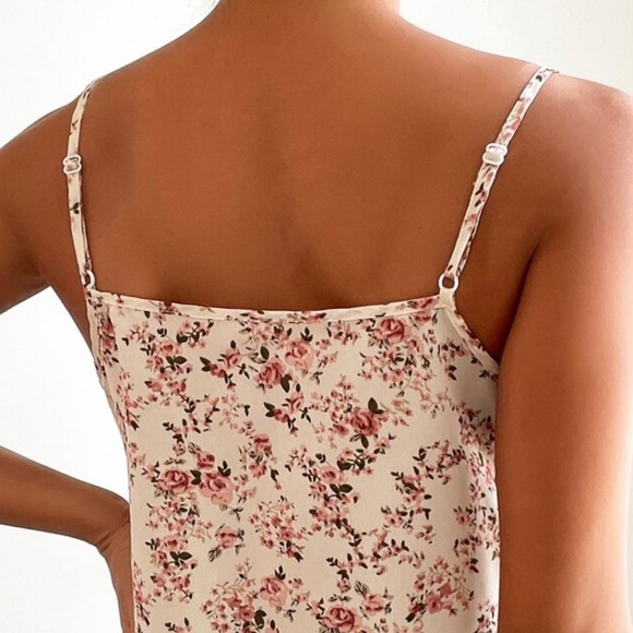 Boho Floral Print V neck Lace trim Cami Top Cottagecore - Picture 6 of 10